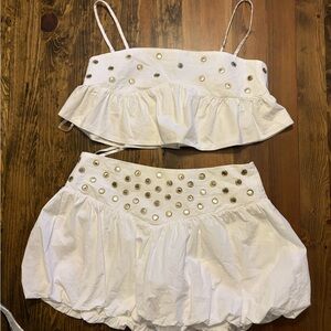 White Two-Piece Crop Top & Bubble Skirt Set